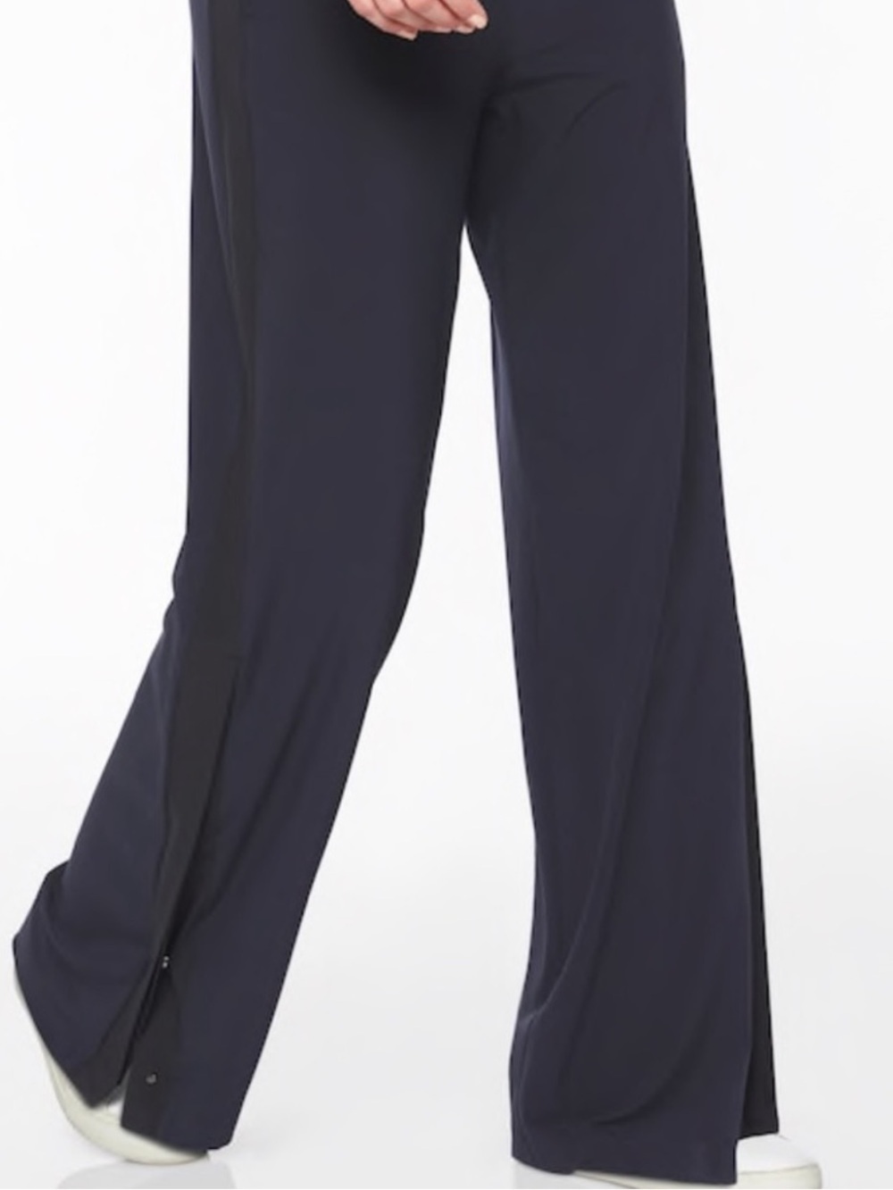 Athleta Gramercy Track Trouser Navy/Black Stripe Down Leg and Snaps Size:8